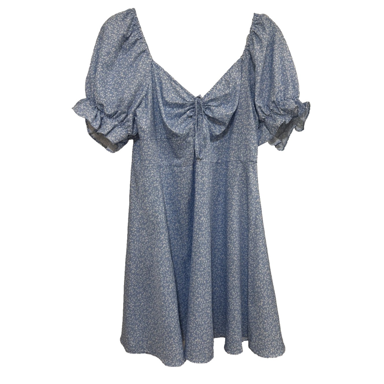 Plus Size 1x Milkmaid Mini Dress Puff Sleeve Bow Front Coquette A Line Babydoll